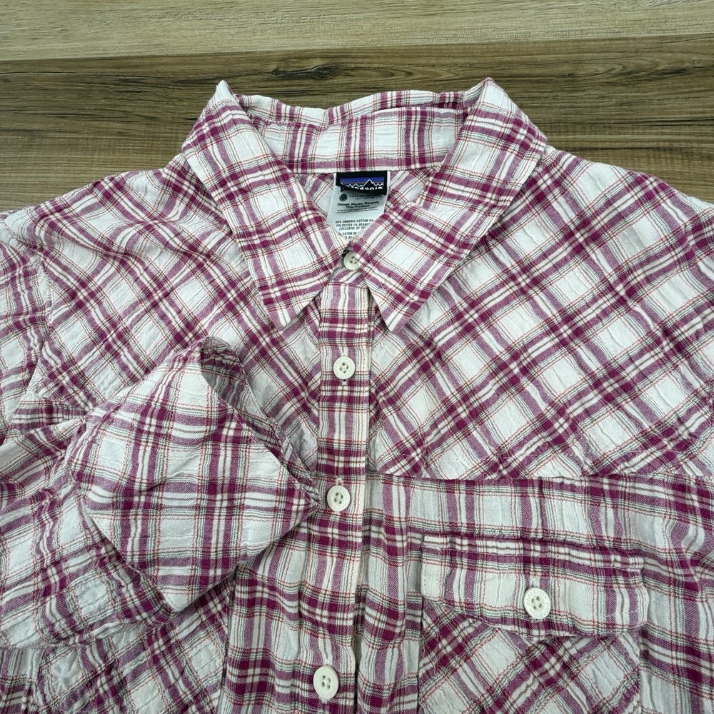 Patagonia Fjord Flannel Shirt Womens Magenta Big Sky Plaid Long Sleeve Size 8